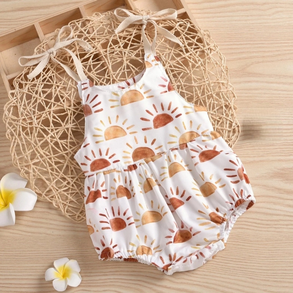​Boho Sun Print Baby Girl Romper Sleeveless Summer Sunburst Beach Sunsuit 6-9M